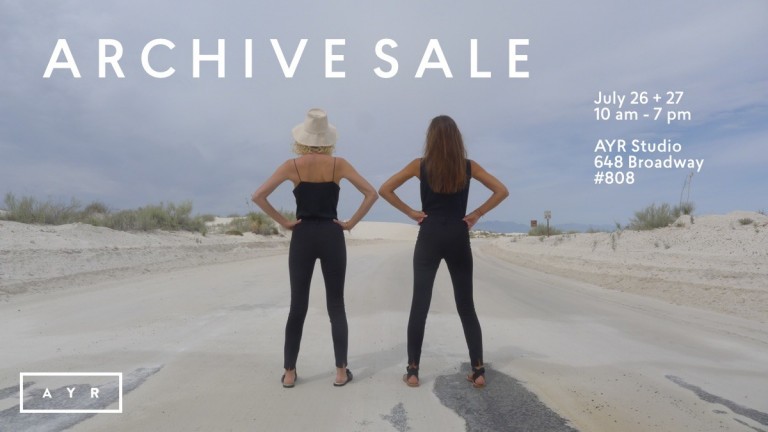 AYR Archive and Sample Sale on July 26th – 27th @ 648 Broadway, #808 – New York, NY