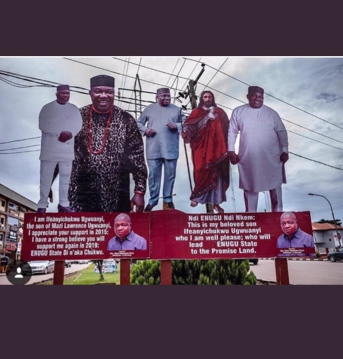 Enugu state governor is mocked online after photo emerged of his campaign billboard with “Jesus” by his side endorsing him