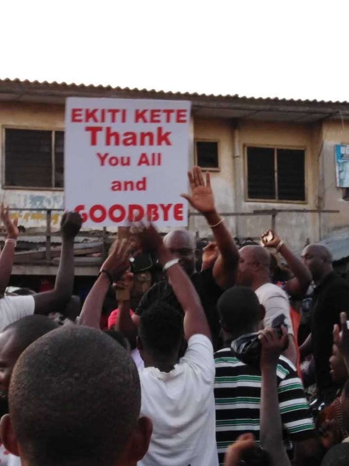 Photos: ”Thank you and Goodbye” – Governor Fayose takes to the streets of Ado-Ekiti to bid residents goodbye