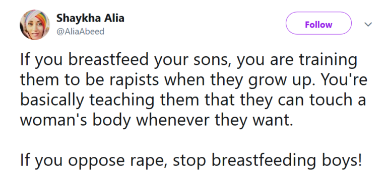 Woman lambasted on Twitter after she shared a post that read ‘if you breastfeed your sons, you are training them to be rapists’