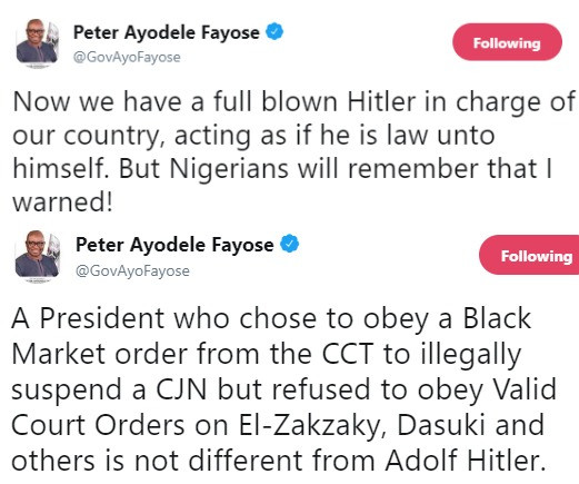 Fayose describes President Buhari as Adolf Hitler following the suspension of CJN Justice Walter Onnoghen