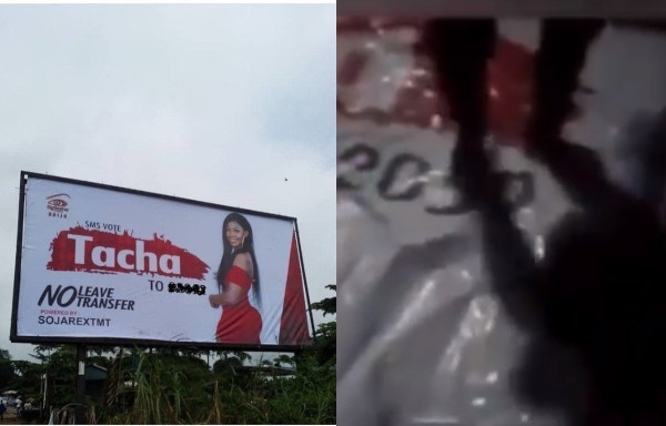 BBNaija: Tacha’s billboard destroyed barely a day after it was erected in Owerri (video)