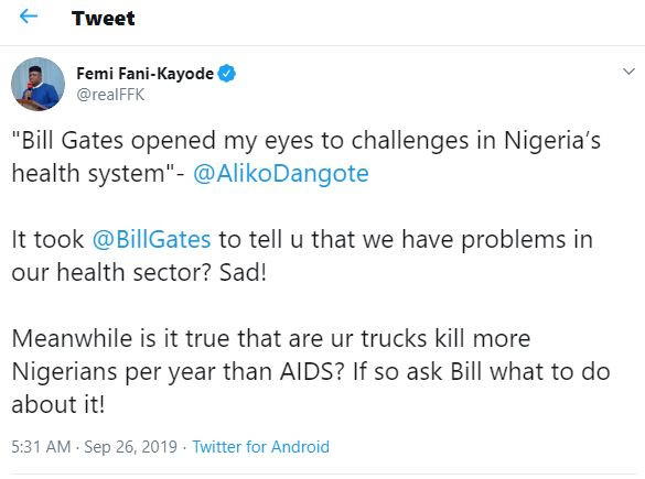 Is it true that your trucks kill more Nigerians per year than AIDS? – FFK asks Aliko Dangote