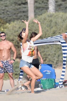 alessandra ambrosio plays beach volleyball with friends on santa monica beach 29