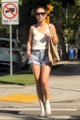 Cara Santana in Denim Shorts – Leaving a lunch in West Hollywood