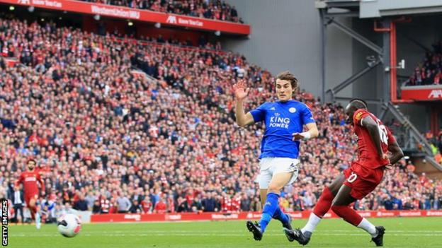 Sadio Mane scores against Leicester