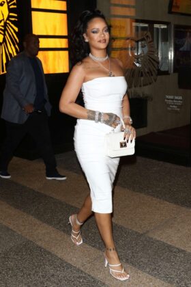 rihanna in white dress arrives at her hairstylist yusef williams porcelain ball in nyc 12