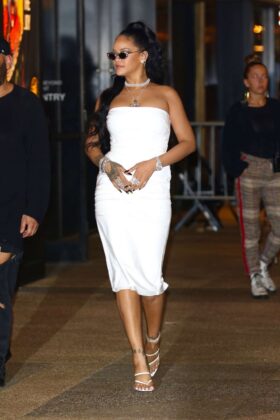 rihanna in white dress arrives at her hairstylist yusef williams porcelain ball in nyc 19