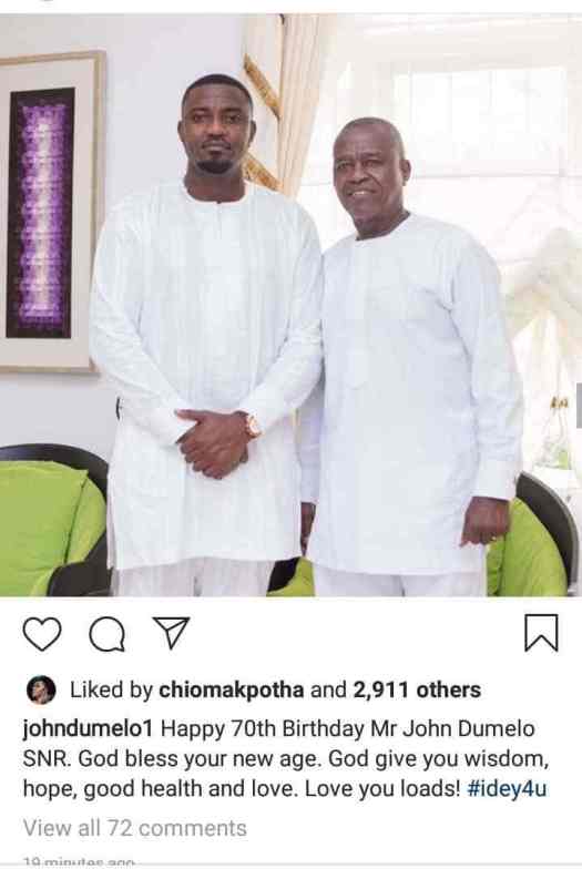 Actor, John Dumelo Celebrates His Dad On His 70th Birthday (See Photo)