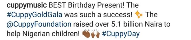 best birthday present dj cuppy says after she received n5 1 billion for cuppy foundation