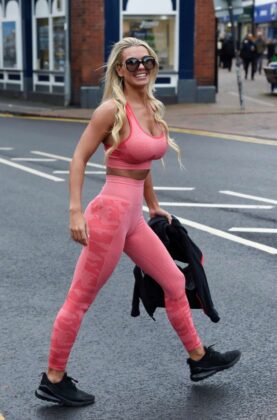christine mcguinness in pink gym wear out and about in cheshire 1