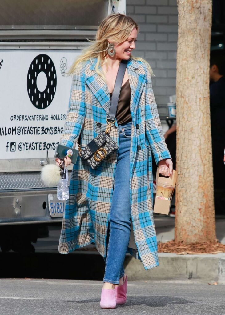 hilary duff in long coat out in los angeles