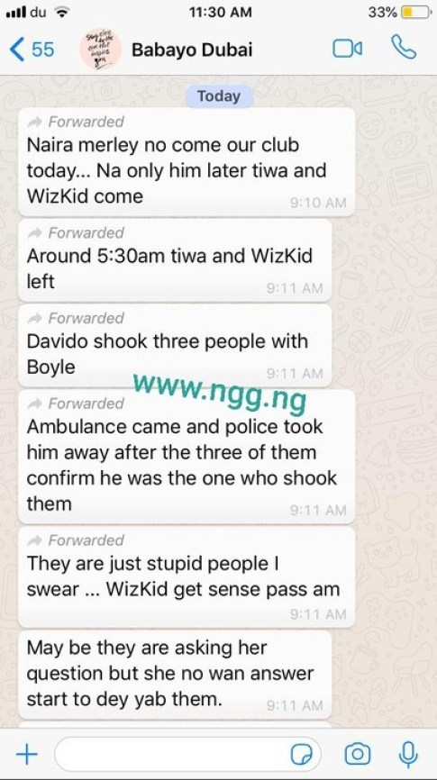 leaked chat davido reportedly stabs man with bottle in dubai club 1