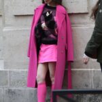 lily collins in pink on the set of emily in paris in paris 1