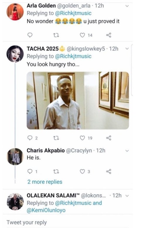 “You Look Hungry” – Tacha Fans Blast Kemi Olunloyo’s Son On Twitter