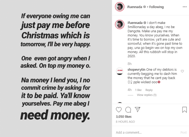 i dont make 5million a day abeg make una pay me my money – ifu ennada pleads with those owing her money to pay up