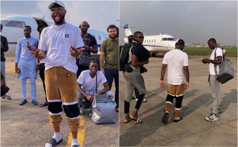 OBO Way!! Davido Repaints His ‘private Jet’ As He Returns To Lagos (Photos)