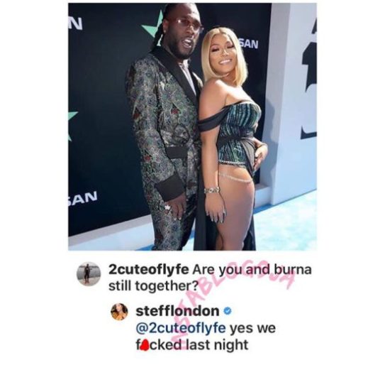we fckd last night stefflon don replies fans who asked if she and burna boy are still together 1