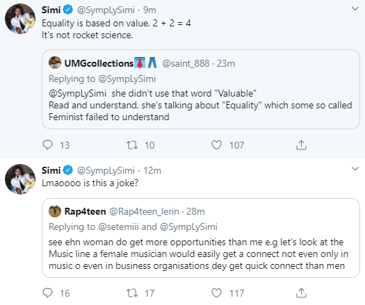 Simi schools her followers on feminism as she advocates for gender equality