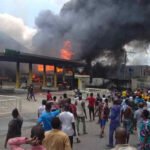 nnpc petrol station in lagos gutted by fire video