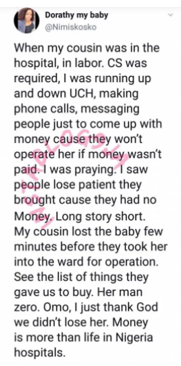 “Money Is More Than Life In Nigeria Hospitals,” Lady Cries Out After Losing Her Cousin At Birth
