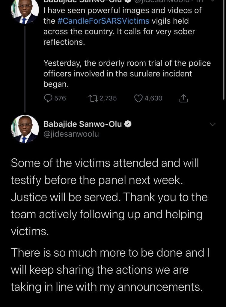 nigeria news end sars sanwo olu gives update on arrested sars operatives in lagos