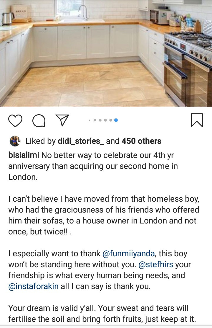 "From homeless boy to house owner twice" Bisi Alimi shows off second home he and husband acquired in London to celebrate 4th wedding anniversary