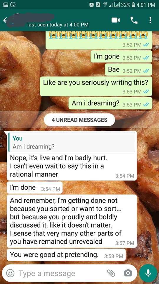 man breaks up with his girlfriend a month to their introduction after she persistently asked him for money to sort lecturers in school 7