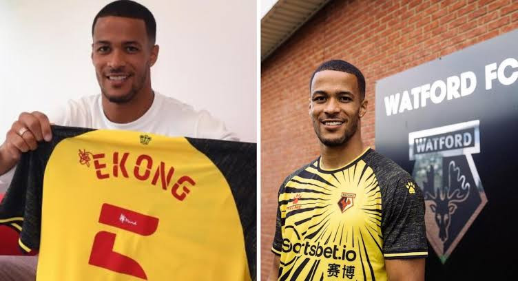 Super Eagles defender William Troost-Ekong reacts after scoring his first goal for Watford