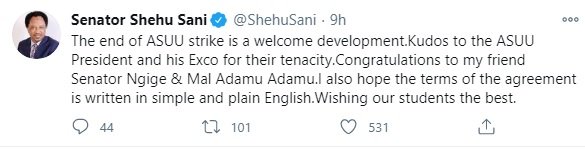 Nigeria news : Shehu Sani reacts to ASUU’s termination of nine months strike