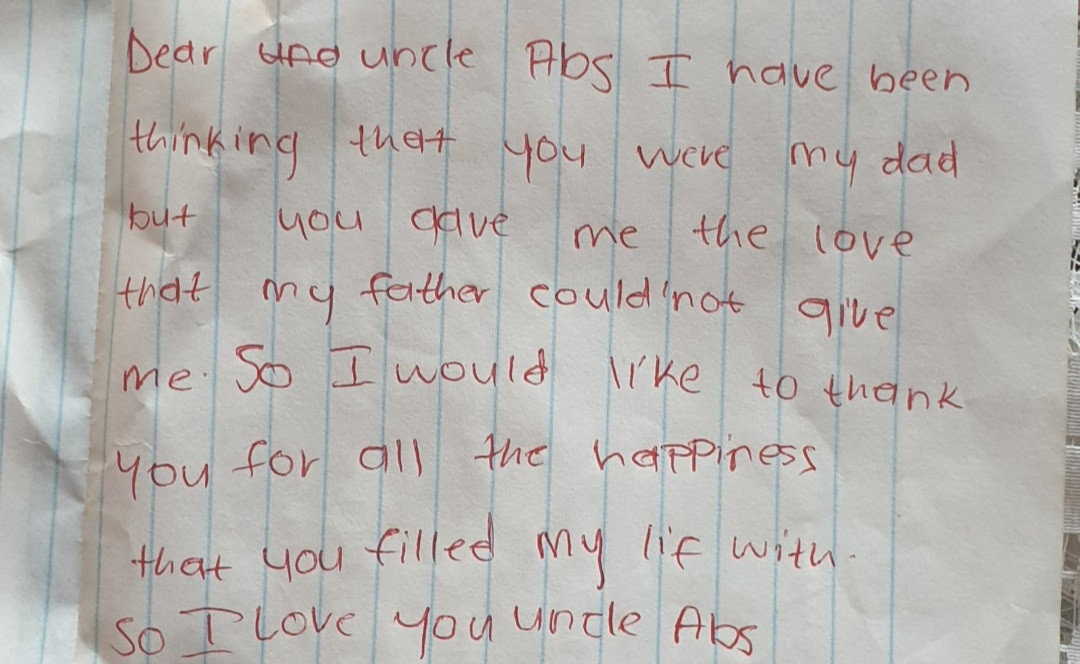 "You gave me the love my father couldn't give" Man shares touching note he received from his niece