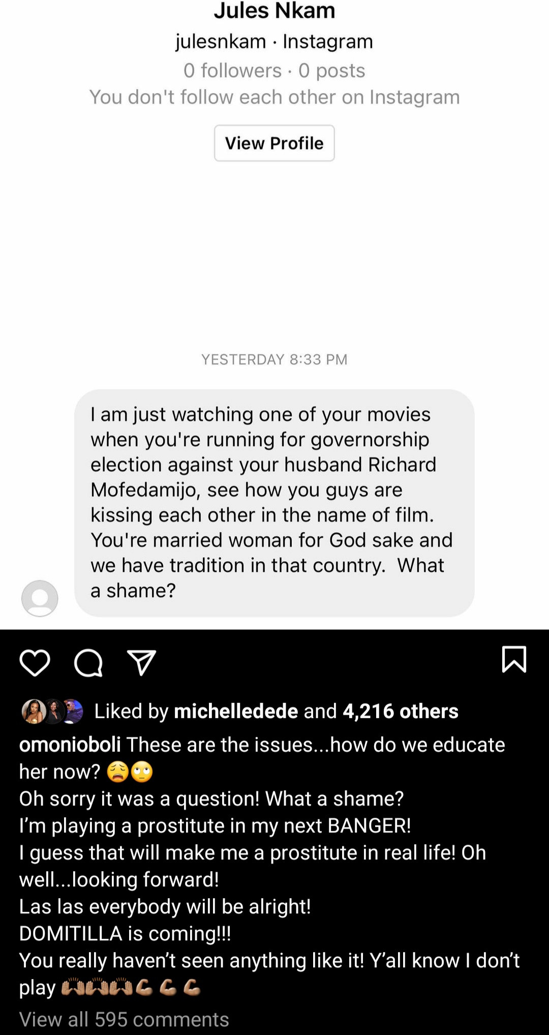 Omoni Oboli responds as a follower calls her out for kissing RMD on TV despite being a married woman
