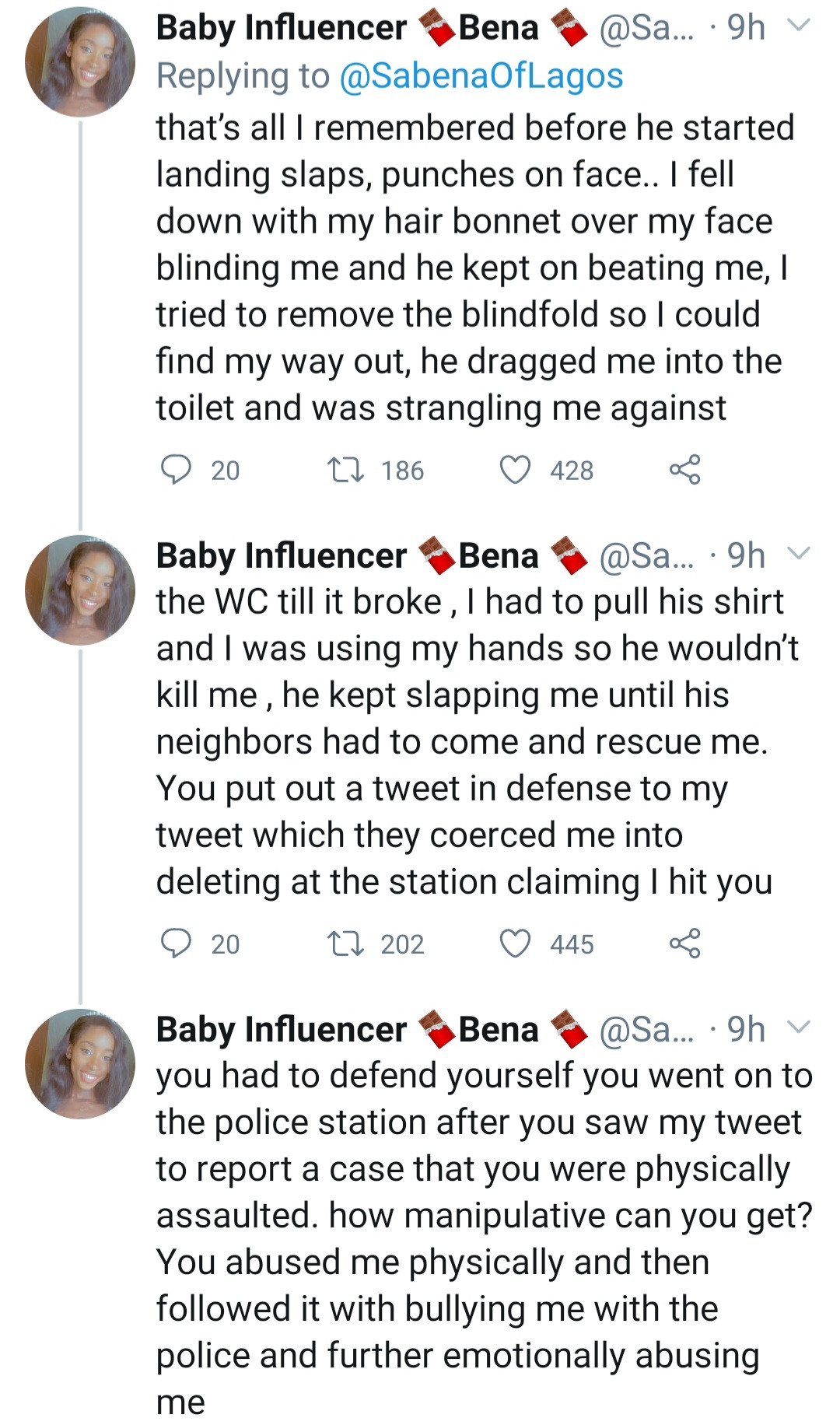 Twitter influencer accuses her boyfriend of abusing her and conniving with police to intimidate her; he responds with his side of the story