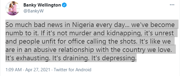 So much bad news in Nigeria every day, we've become numb to it - Banky W 1