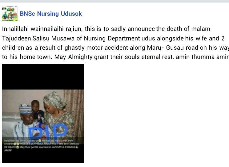 Sokoto University lecturer, his wife and two children die in fatal road crash