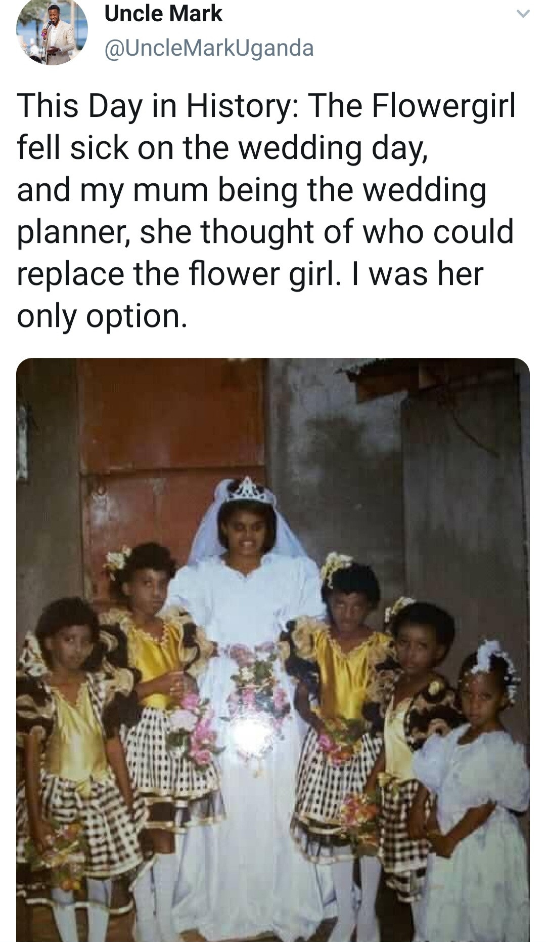 Man recounts how his mother made him a little bride at a wedding