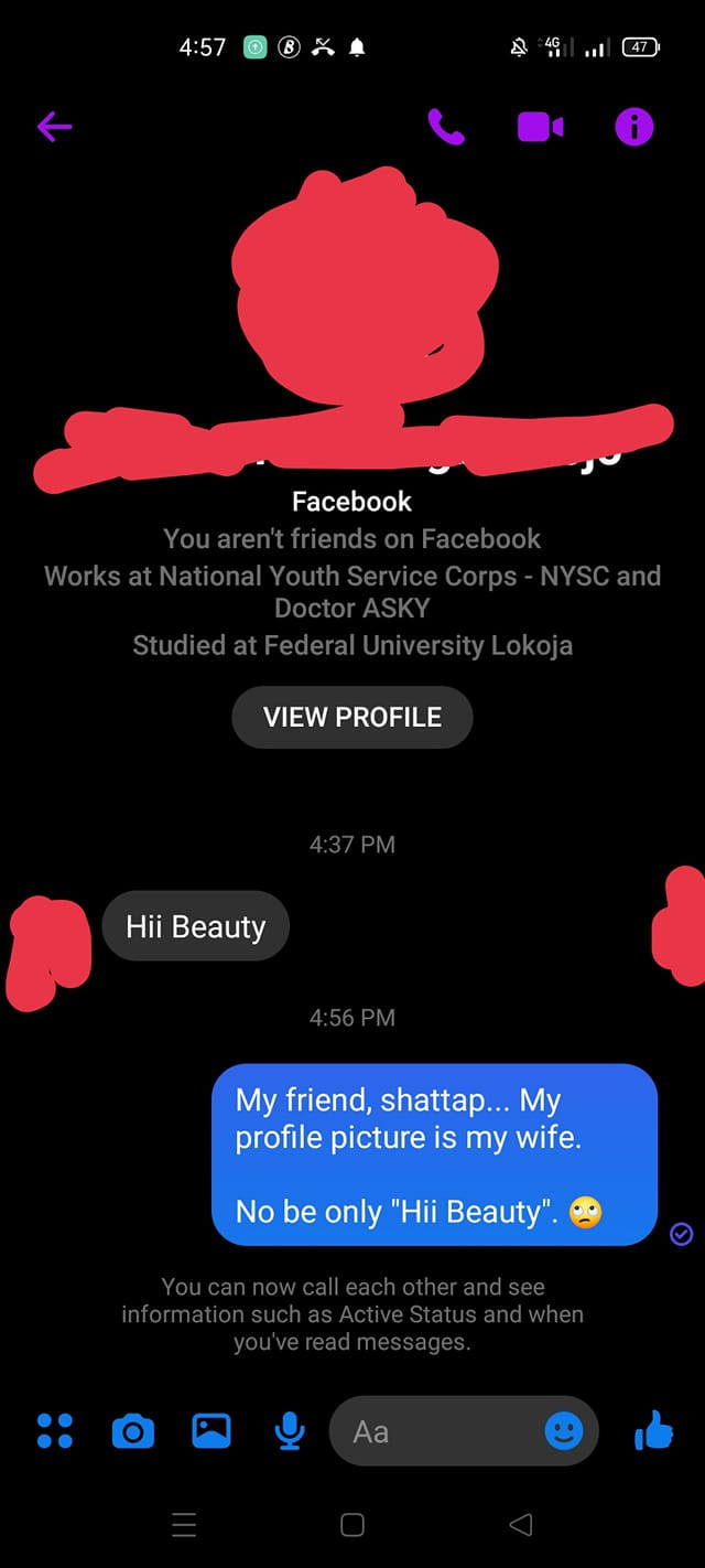 "Is this what women go through? - Nigerian male lawyer reacts as man slides into his DM after he changed his Facebook profile photo to that of his wife