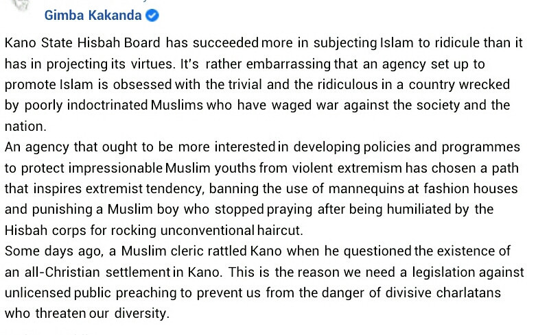 Mannequin ban: "Kano Hisbah Board has succeeded more in subjecting Islam to ridicule than it has in projecting its virtues" - Journalist, Gimba Kakanda