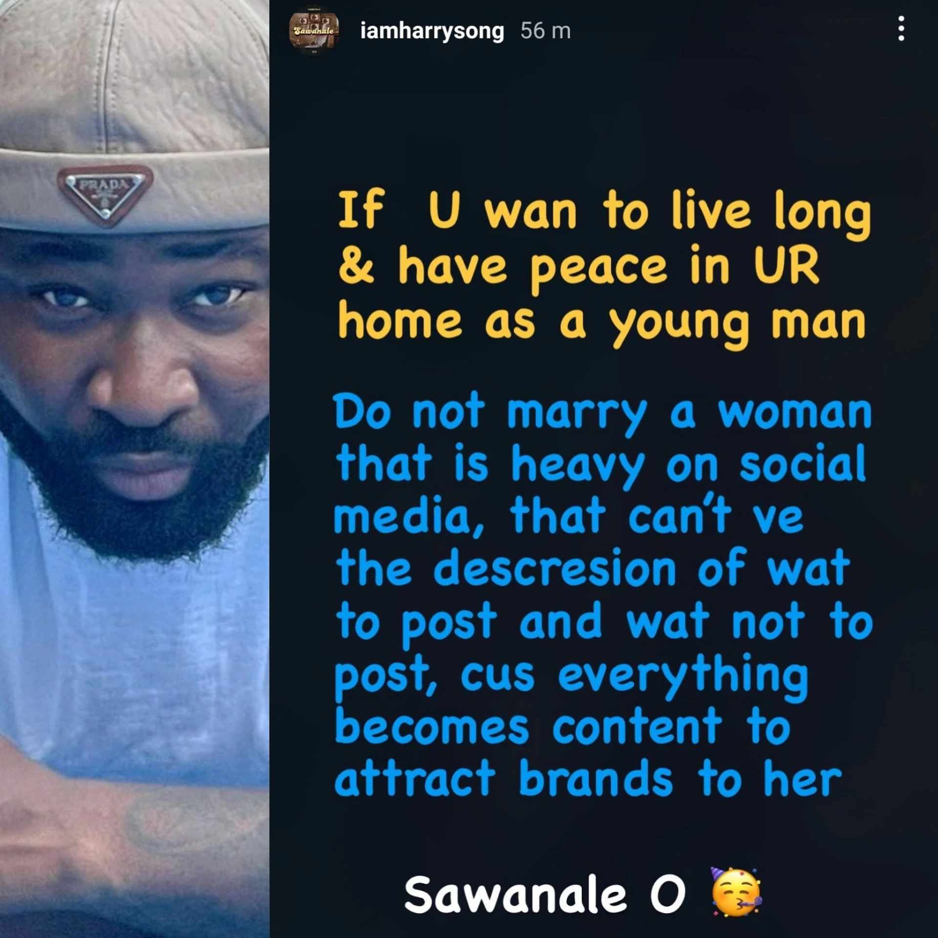 AnnieIdibia/2face: Do not marry a woman that is heavy on social media- Singer HarrySong advises young men