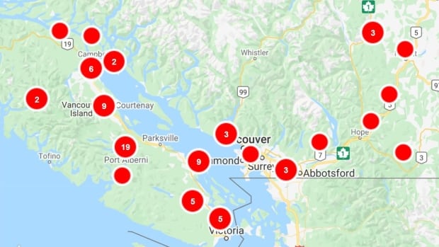 thousands without power several highway closures in b c amid stormy conditions