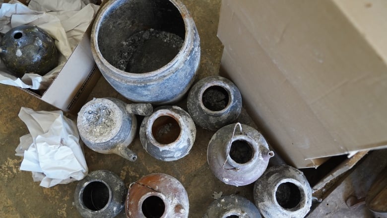 Clay pots that have been weathered.