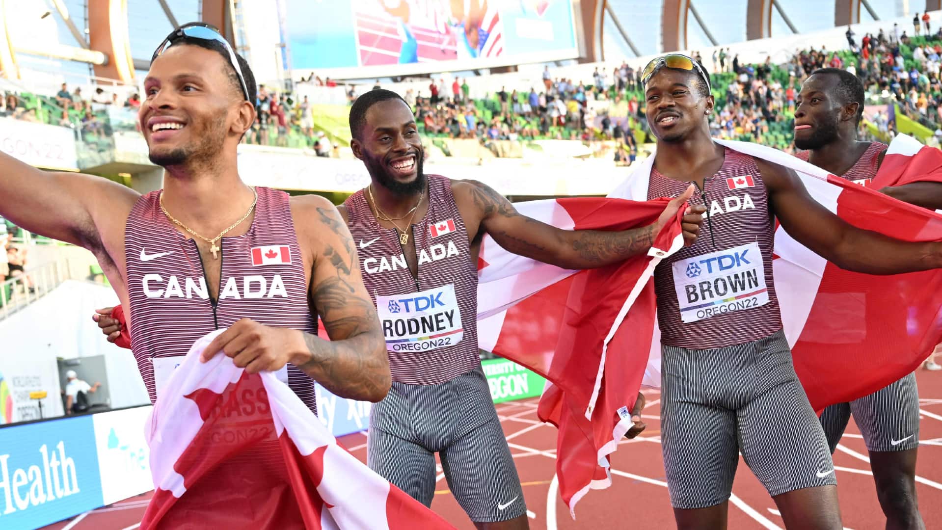 canada wins gold in mens 4x100m relay at world athletics championships