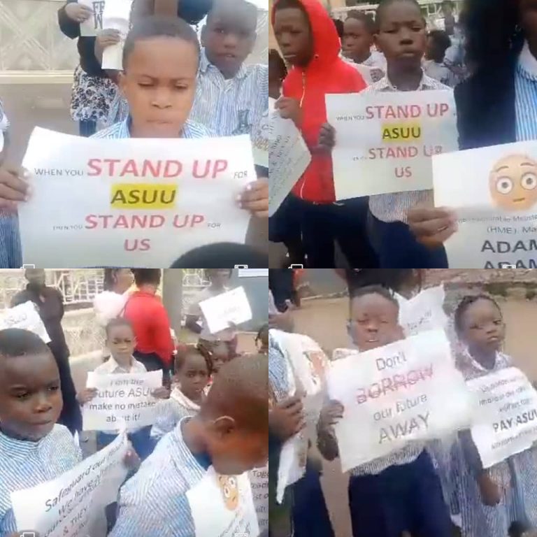 Primary school pupils in Osun state stage protest demanding an end to lingering ASUU strike (video)