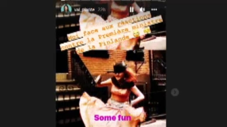 A photo from Instagram showing pop star Cyndi Lauper dancing from the Girls Just Wanna Have Fun video, with words over top. 