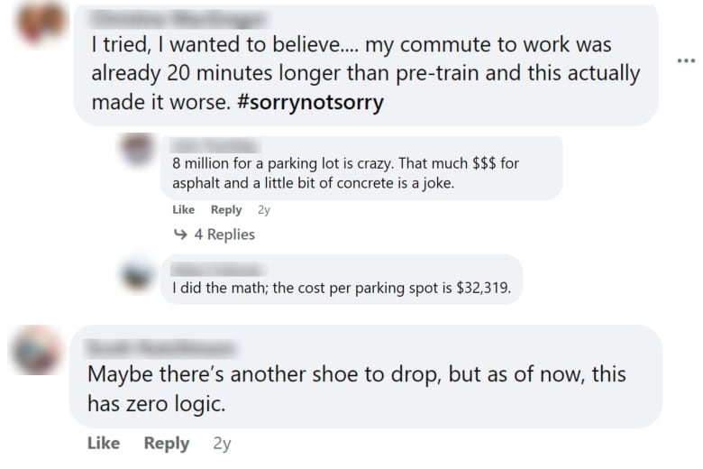 A screenshot of several cheeky comments from frustrated residents on Facebook. One of them reads, 'Maybe there's another shoe to drop, but as of now, this has zero logic.'