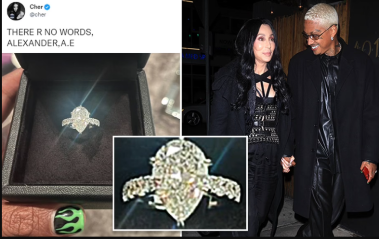 Cher, 76, sparks engagement rumour with Alexander ‘A.E.’Â Edwards as she shows off enormous diamond ring