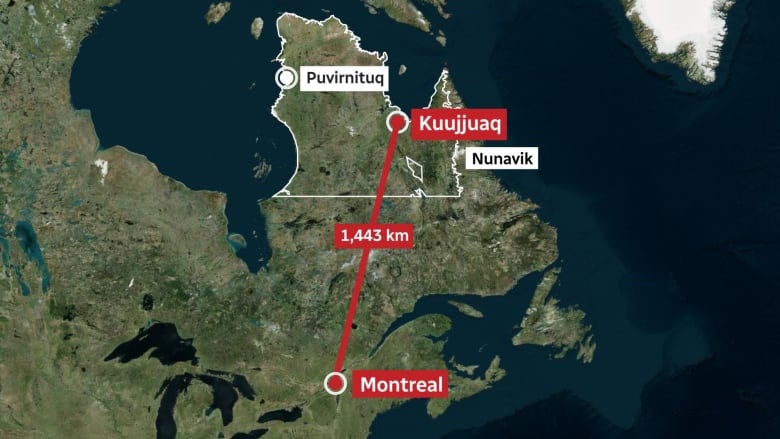 Carte du Québec avec la région du nord du Nunavik en surbrillance.