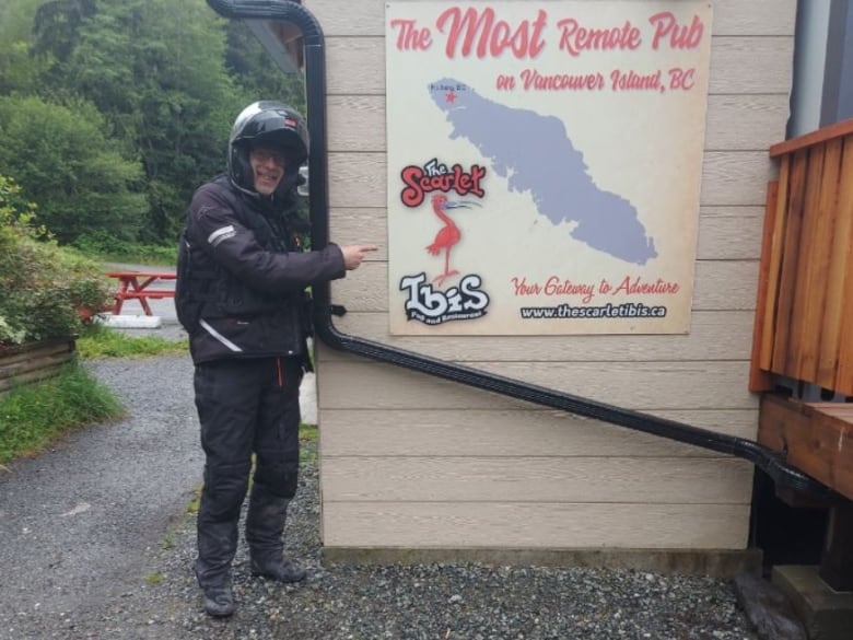 A sign outside the Scarlet Ibis in Holberg, B.C., describes it as the most remote pub on Vancouver Island.