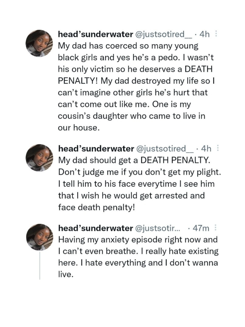 my dad should get a death penalty woman calls out her father for allegedly molesting her her mother for protecting him and the nigerian police for locking her up when she reported 10
