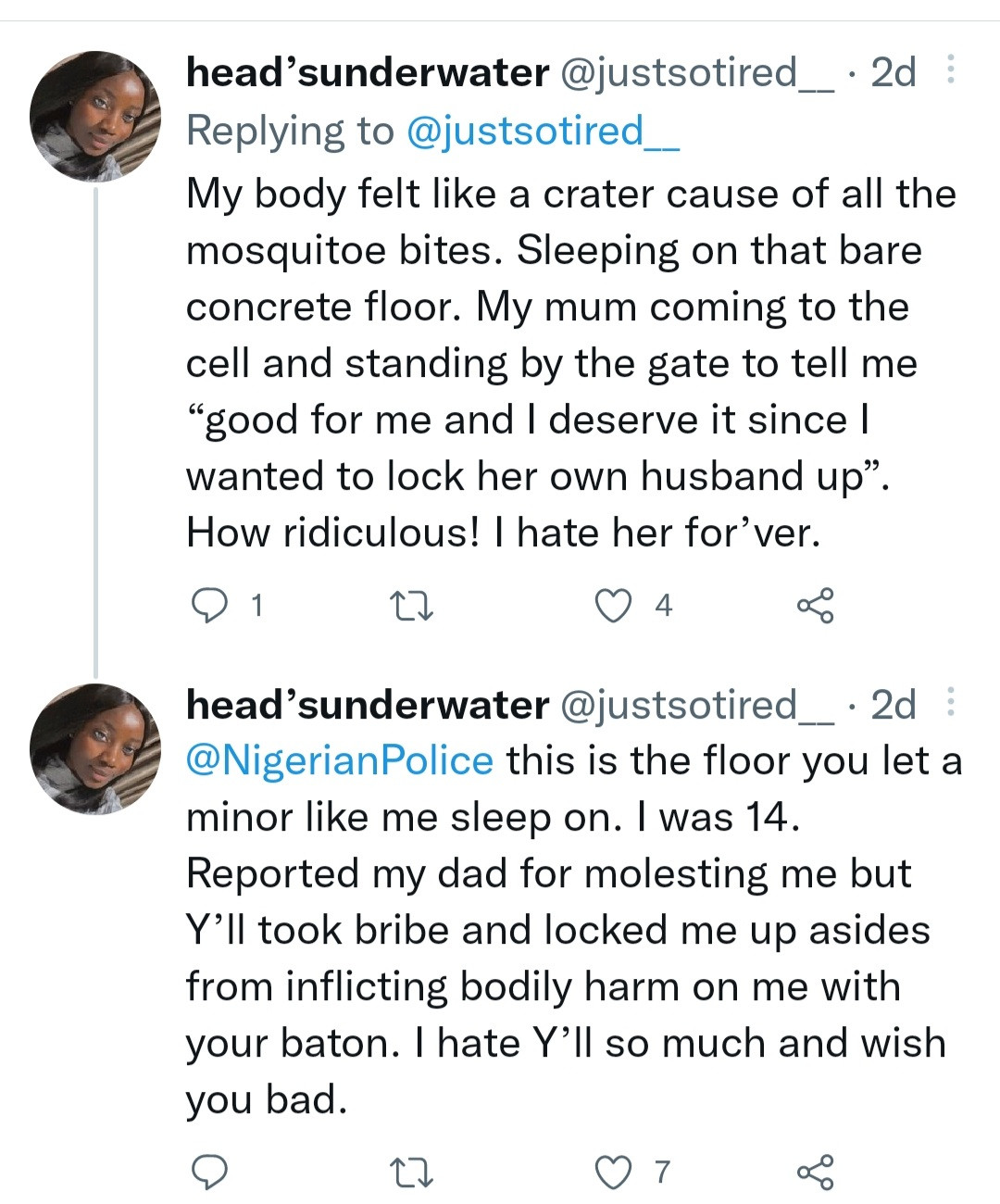my dad should get a death penalty woman calls out her father for allegedly molesting her her mother for protecting him and the nigerian police for locking her up when she reported 4